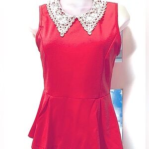 Top - Lace Collar, Peplum